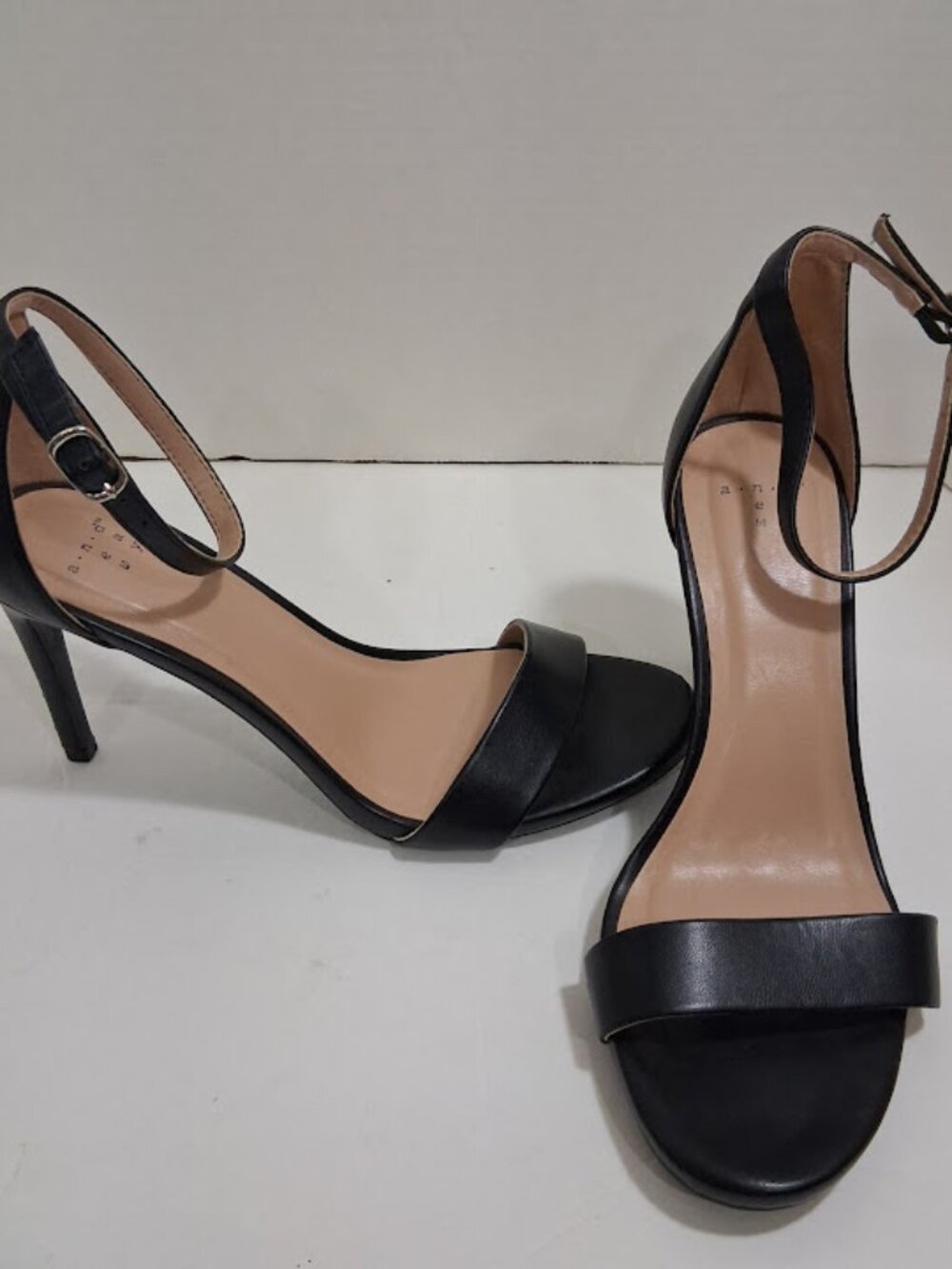 Stiletto Heels Black Ankle Strap Size 7.5 Shoes Minimalist Mobwife Open Toe